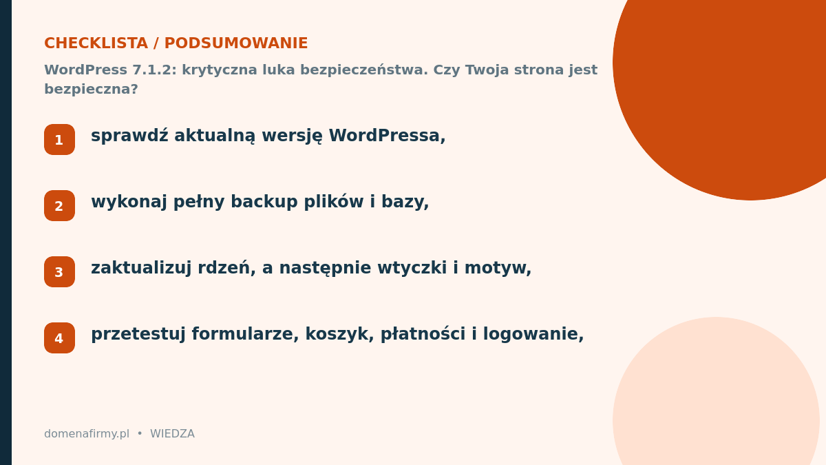 Checklista: WordPress 7.1.2: krytyczna luka bezpieczeństwa. Czy Twoja strona jest bezpieczna?